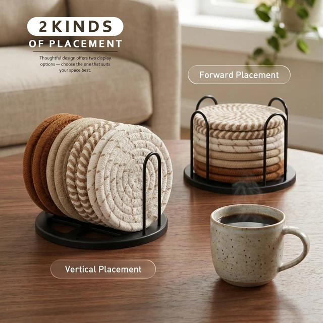 Alt view image 5 of 6 - Lazebox 4 Inch Coasters Set of 8, Non-Slip & Easy to Clean, for Drinks Coffee Table Home Decor