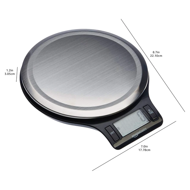 Alt view image 5 of 6 - Amazon Basics Digital Kitchen Scale with LCD Display, Tare Function, Multiple Units, 11lb Capacity, Batteries Included, Black and Stainless Steel
