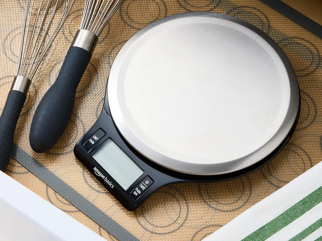 Alt view image 6 of 6 - Amazon Basics Digital Kitchen Scale with LCD Display, Tare Function, Multiple Units, 11lb Capacity, Batteries Included, Black and Stainless Steel