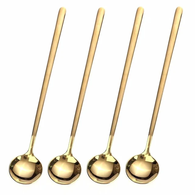 Main image of 4 PCS 6.7 Inches Stainless Steel Gold Long Handle Stirring Spoons for Coffee, Tea, Iced Tea, and Espresso
