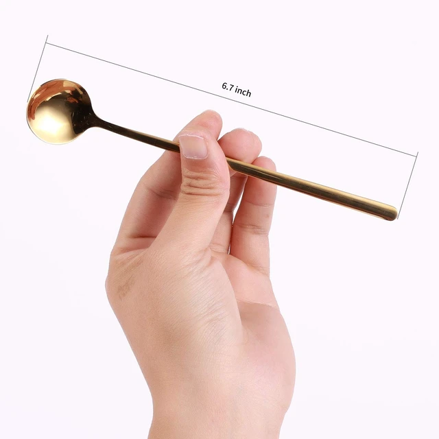 Alt view image 4 of 6 - 4 PCS 6.7 Inches Stainless Steel Gold Long Handle Stirring Spoons for Coffee, Tea, Iced Tea, and Espresso