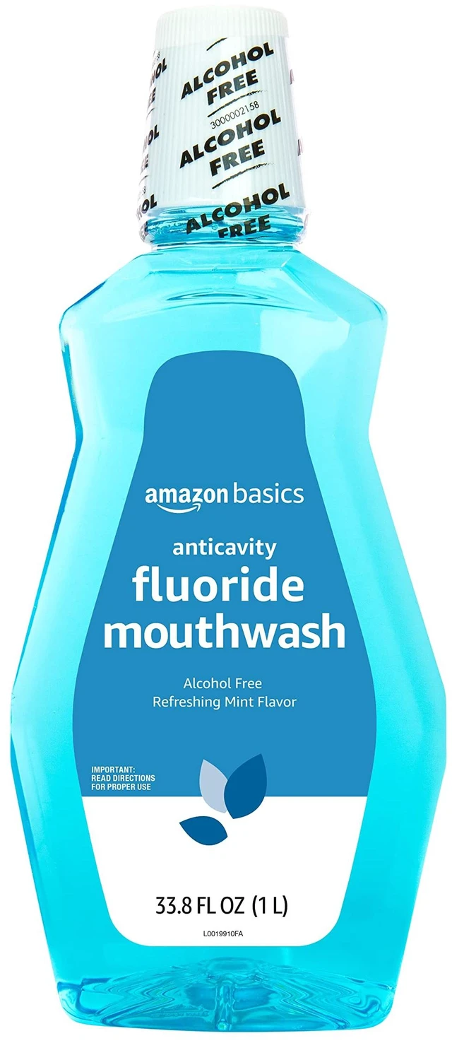 Main image of Amazon Basics Fluoride Mouthwash for Adults, Anticavity, Alcohol Free, Bad Breath Control, Strengthens Teeth, Refreshing Mint Flavor, 1L