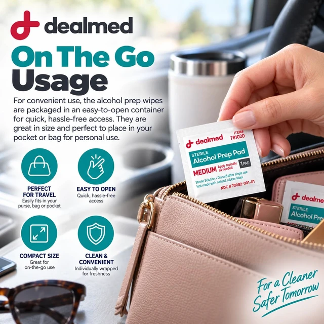Alt view image 2 of 6 - Dealmed Alcohol Prep Pads 70% Sterile Wipes, 200 Count (1 Pack)