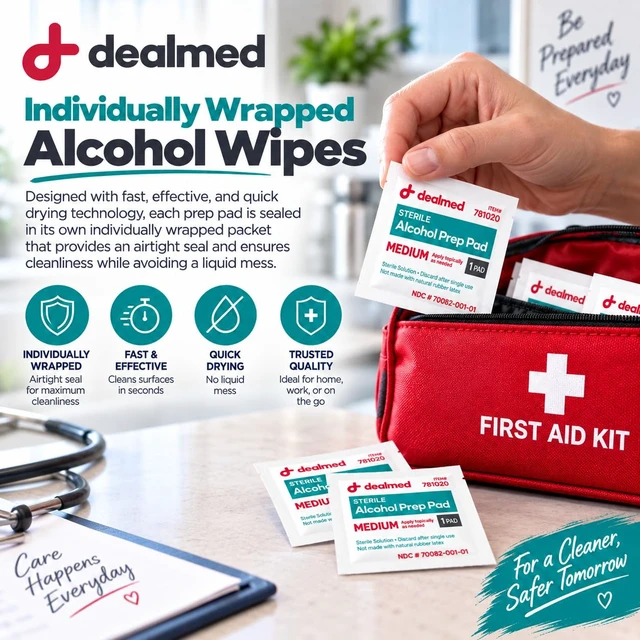 Alt view image 6 of 6 - Dealmed Alcohol Prep Pads 70% Sterile Wipes, 200 Count (1 Pack)