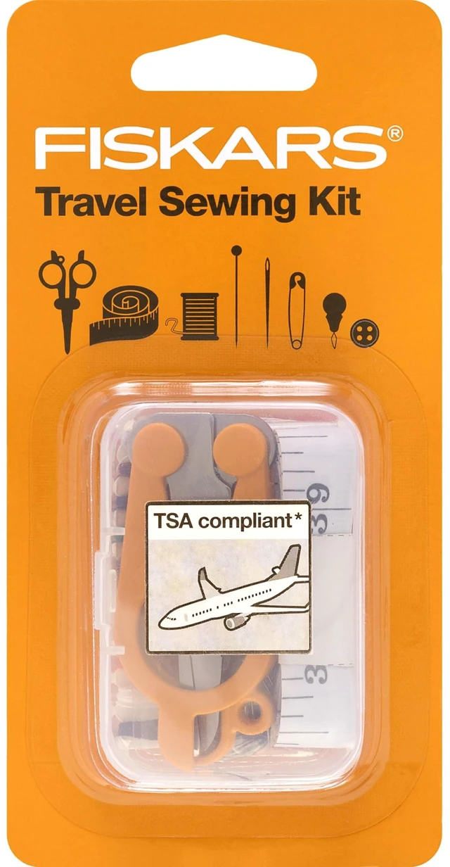 Main image of Fiskars 27-Piece Travel Sewing Kit with 39" Measuring Tape, Orange