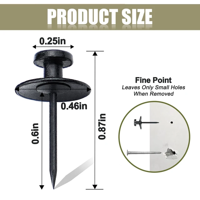 Alt view image 6 of 6 - 30 Pack Double Headed Push Pins, Renter Friendly Mini Wall Hook Design, for Hanging Pictures, Tapestry, Small Wall Decor & String Lights, for Dorm, Apartment & Home Offic