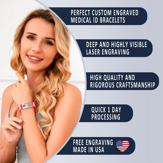 Alt view image 3 of 3 - Divoti Lymphedema Medical Alert Bracelet for Women - Custom Engraved Stainless Steel ID Band - Alert: NO BP/IV/Needles This Arm - Medical Jewelry for Post-Mastectomy Care | Style