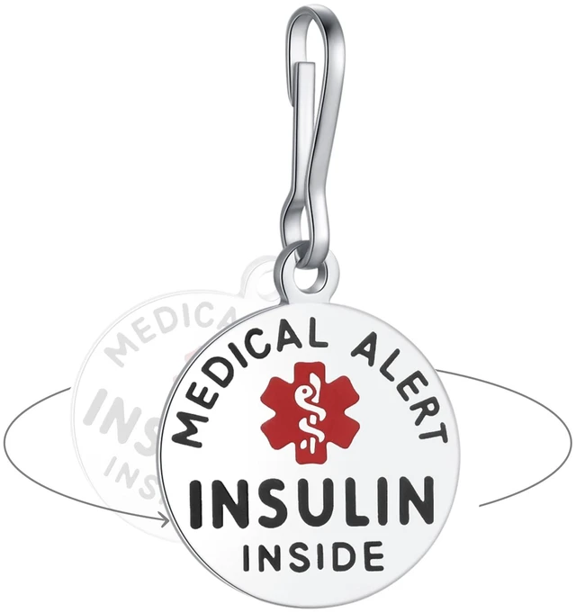 Main image of Insulin Inside Bag Tag 1.25" with Zipper Pull | Pre-Engraved, Dual-Sided & Bold Lettering - Stainless Steel, Heavy-Duty Construction - Ideal for Emergency, Medical Condition