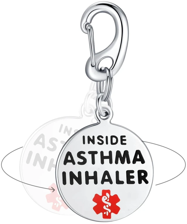 Main image of Asthma Inhaler Inside 1.25" Pre Engraved Stainless Medical Bag Tag