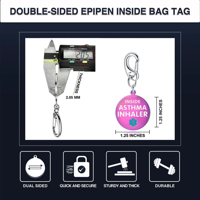 Alt view image 2 of 4 - Asthma Inhaler Inside 1.25" Pre Engraved Stainless Medical Bag Tag