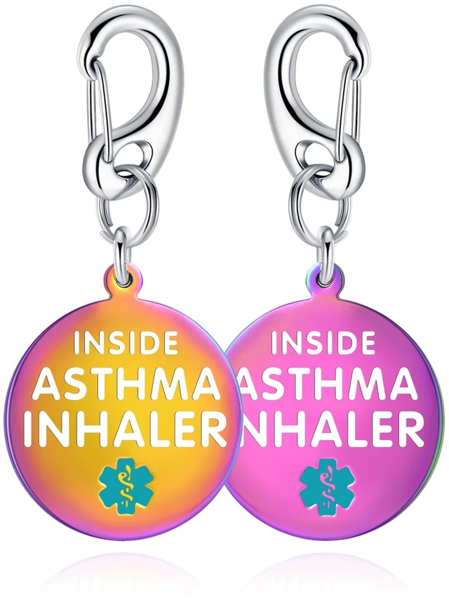 Main image of Asthma Inhaler Inside 1.25" Pre Engraved Stainless Medical Bag Tag