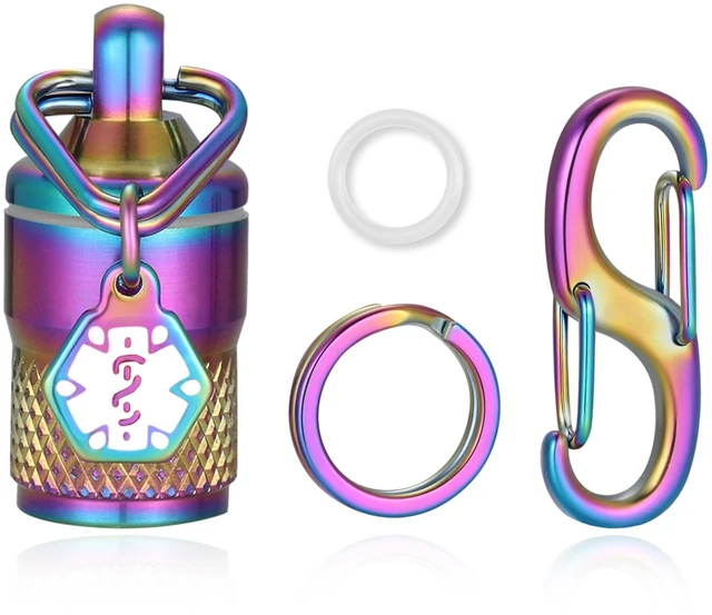 Main image of Divoti Precision CNC Machined Stainless Steel Emergency Pill Holder Keychain - Micro/PVD Rainbow