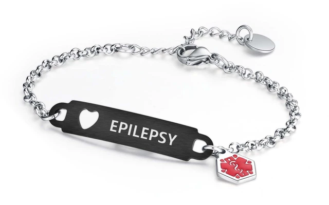Main image of Pre-Engraved Medical Alert ID Bracelet Simple Rolo Chain Stainless Steel Silver, Water Proof with First Aid Symbol Personalized for Women Health Jewelry