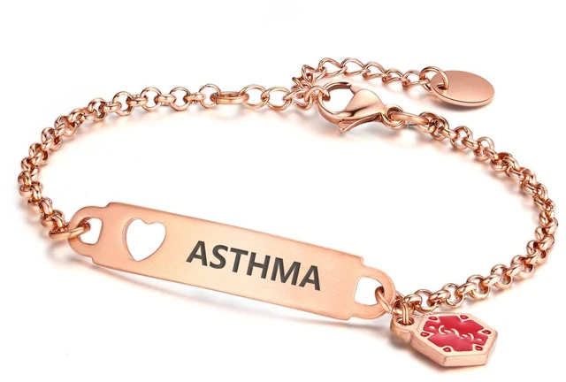Main image of Pre-Engraved Medical Alert ID Bracelet Simple Rolo Chain Stainless Steel Silver, Water Proof with First Aid Symbol Personalized for Women Health Jewelry