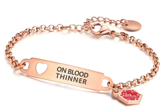 Main image of Pre-Engraved Medical Alert ID Bracelet Simple Rolo Chain Stainless Steel Silver, Water Proof with First Aid Symbol Personalized for Women Health Jewelry