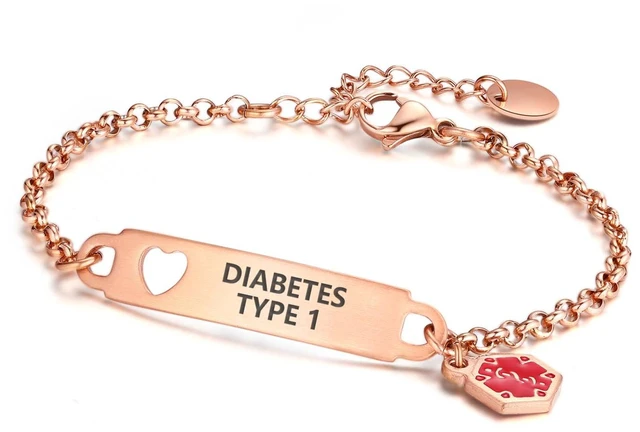 Main image of Pre-Engraved Medical Alert ID Bracelet Simple Rolo Chain Stainless Steel Silver, Water Proof with First Aid Symbol Personalized for Women Health Jewelry