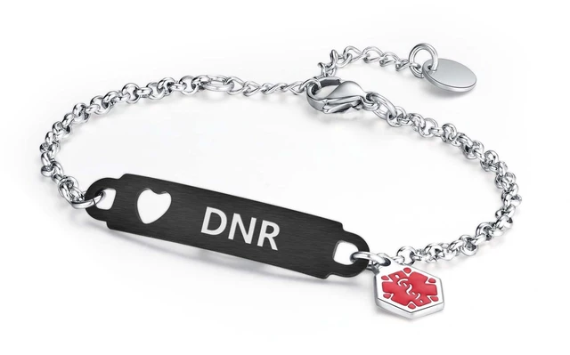 Main image of Pre-Engraved Medical Alert ID Bracelet Simple Rolo Chain Stainless Steel Silver, Water Proof with First Aid Symbol Personalized for Women Health Jewelry