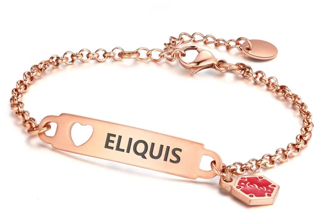 Main image of Pre-Engraved Medical Alert ID Bracelet Simple Rolo Chain Stainless Steel Silver, Water Proof with First Aid Symbol Personalized for Women Health Jewelry