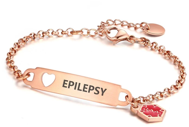 Main image of Pre-Engraved Medical Alert ID Bracelet Simple Rolo Chain Stainless Steel Silver, Water Proof with First Aid Symbol Personalized for Women Health Jewelry
