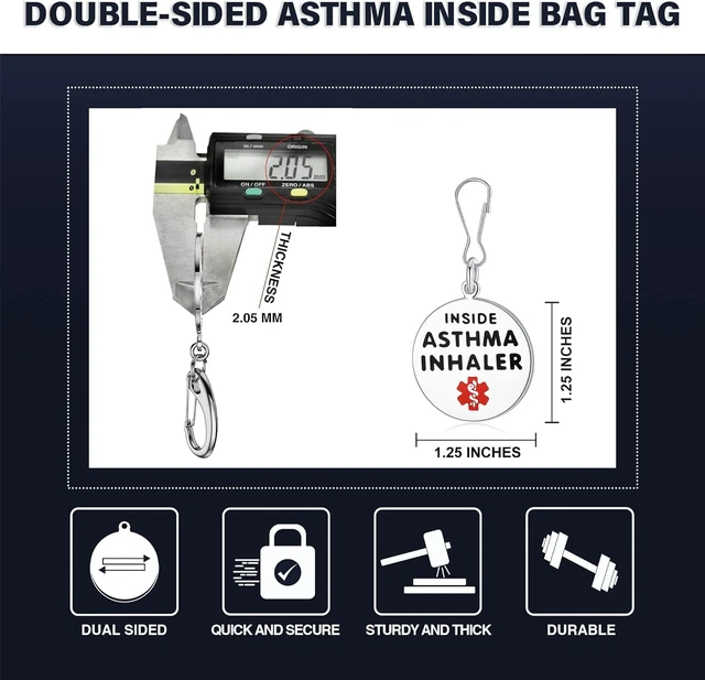 Alt view image 2 of 4 - Asthma Inhaler Inside 1.25" Pre Engraved Stainless Medical Bag Tag