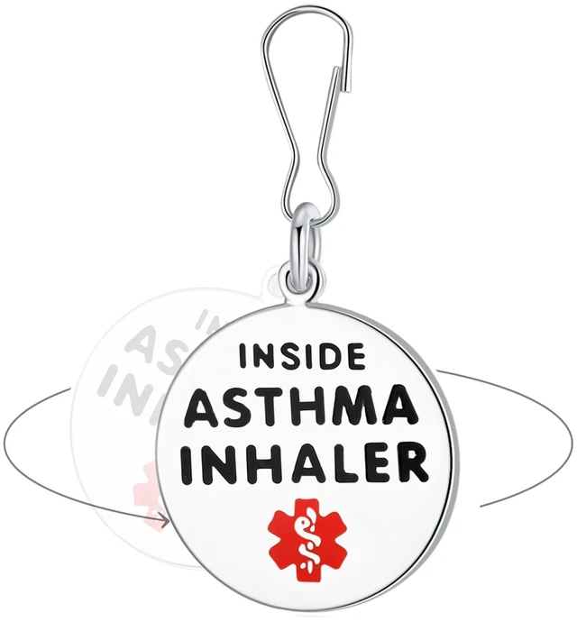 Main image of Asthma Inhaler Inside 1.25" Pre Engraved Stainless Medical Bag Tag