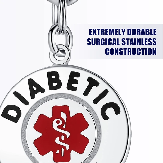 Alt view image 5 of 6 - Diabetic Alert Bag Tag | 1.25" Dual-Sided Stainless Steel Medical Emergency ID for Backpacks, Luggage & Supplies | Zipper Pull