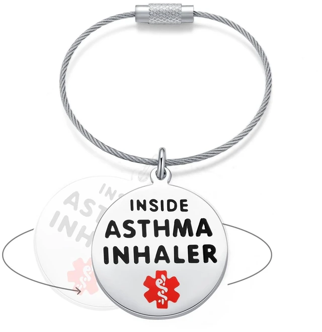 Main image of Asthma Inhaler Inside 1.25" Pre Engraved Stainless Medical Bag Tag