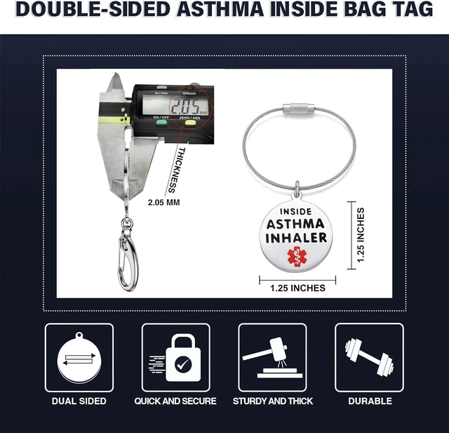 Alt view image 2 of 4 - Asthma Inhaler Inside 1.25" Pre Engraved Stainless Medical Bag Tag