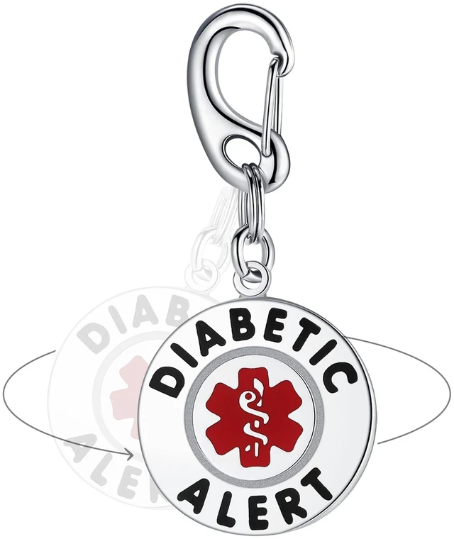 Main image of Diabetic Alert Bag Tag | 1.25" Dual-Sided Stainless Steel Medical Emergency ID for Backpacks, Luggage & Supplies | Quick Clip