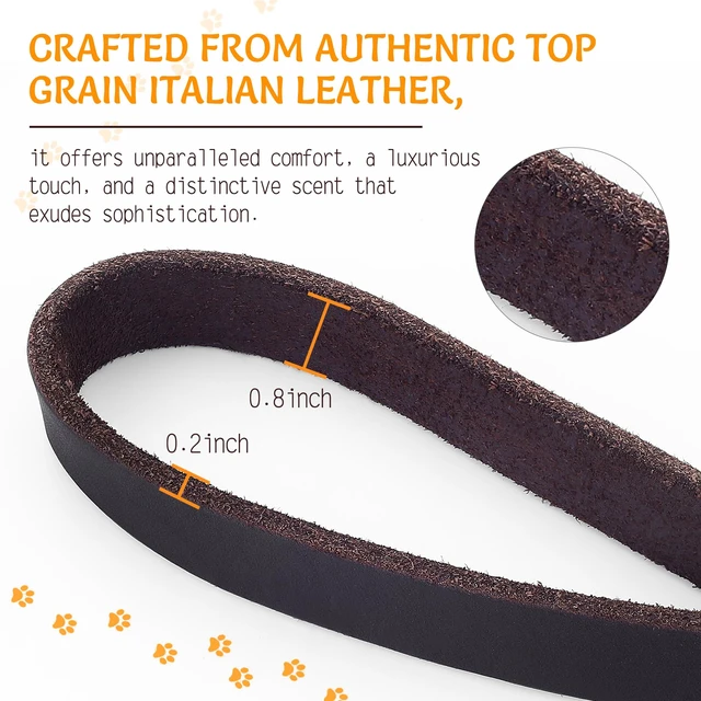 Alt view image 4 of 7 - 12" x 1" Full Grain Leather Short Traffic Dog Leash - Corrosion-Resistant Stainless Steel - Heavy Duty Lead for Large Dogs - Training Handle | (Classic Black)