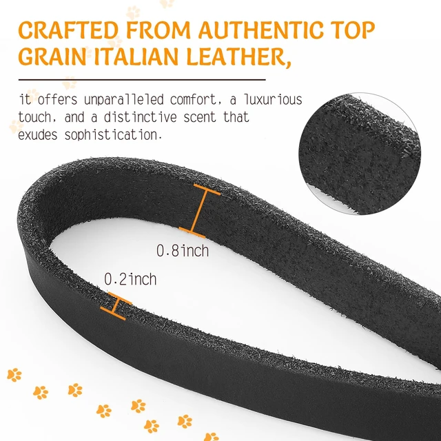 Alt view image 4 of 7 - 12" x 1" Full Grain Leather Short Traffic Dog Leash - Corrosion-Resistant Stainless Steel - Heavy Duty Lead for Large Dogs - Training Handle | (Classic Black)
