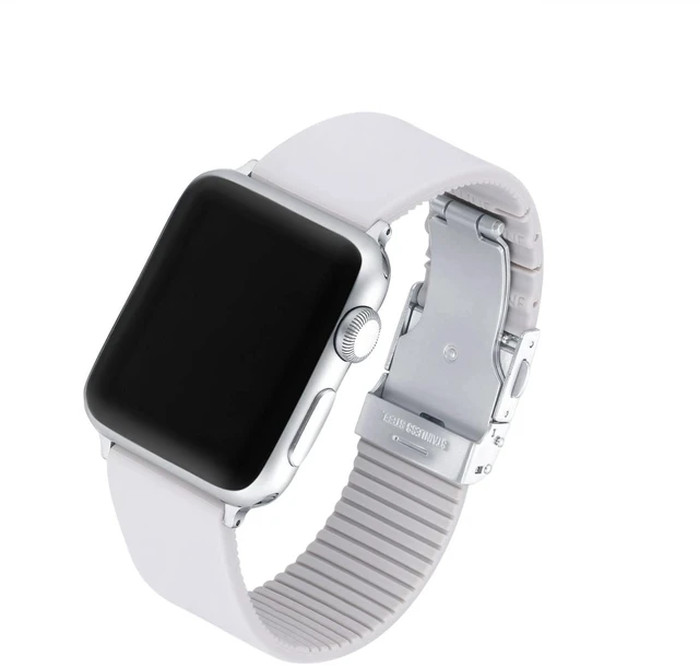 Main image of Compatible with Apple Watch | Premium Soft Silicone Sport Stainless Steel Bands| Quick-Release Comfortable & Stylish| Replacement Rubber Watch Strap for All Series 41/40/38-MM