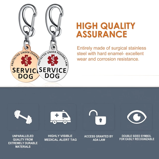 Alt view image 2 of 7 - Professional Service Dog Identification Tag | Emotional Support Animal (ESA) Double-Sided ID | Red Medical Alert Symbol & Federal Law Text | Durable Stainless Steel Tag for Vest or Harness