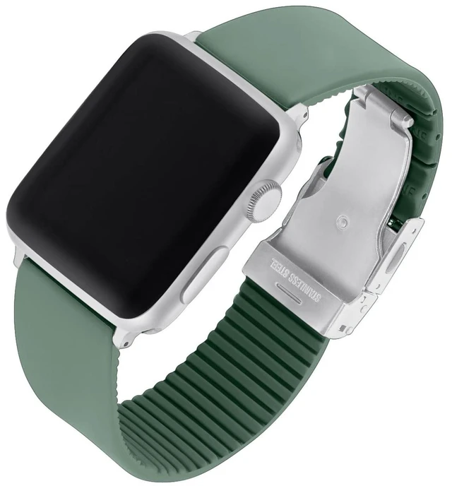 Main image of Compatible with Apple Watch | Premium Soft Silicone Sport Stainless Steel Bands| Quick-Release Comfortable & Stylish| Replacement Rubber Watch Strap for All Series 41/40/38-MM