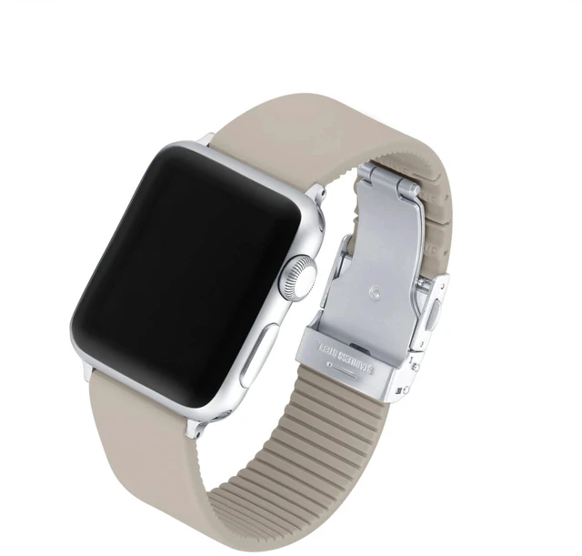 Main image of Compatible with Apple Watch | Premium Soft Silicone Sport Stainless Steel Bands| Quick-Release Comfortable & Stylish| Replacement Rubber Watch Strap for All Series 41/40/38-MM