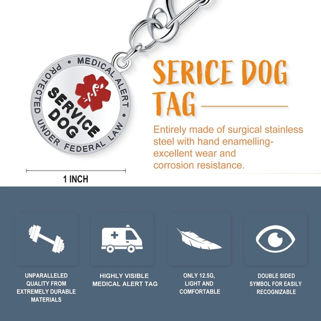 Alt view image 3 of 7 - Professional Service Dog Identification Tag | Emotional Support Animal (ESA) Double-Sided ID | Red Medical Alert Symbol & Federal Law Text | Durable Stainless Steel Tag for Vest or Harness