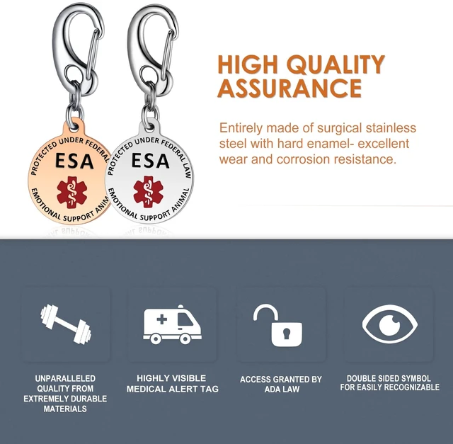 Alt view image 2 of 7 - Professional Service Dog Identification Tag | Emotional Support Animal (ESA) Double-Sided ID | Red Medical Alert Symbol & Federal Law Text | Durable Stainless Steel Tag for Vest or Harness