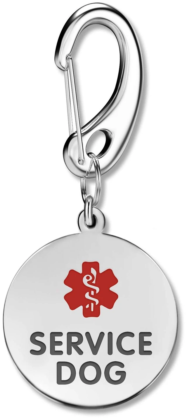 Main image of 1.25" Stainless Steel Double Sided Service Dog Medical Alert Tag w/Hard Enamel and Quick Clip - Attach to Dog Collar or Harness Quickly and Securely