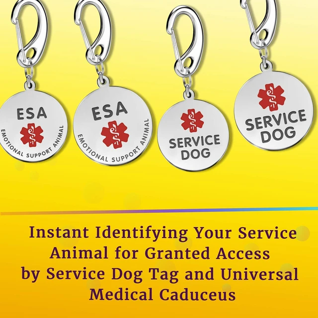 Alt view image 2 of 6 - 1" Double Sided ESA (Emotional Support Animal) Dog Medical Alert Tag w/Quick Clip Dog Collar or Harness Quickly and Securely Entirely Surgical Stainless w/Hard Enamel