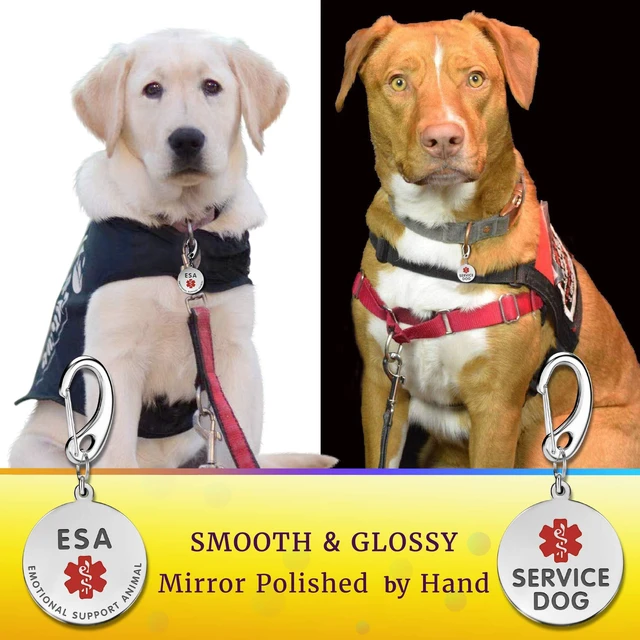 Alt view image 6 of 6 - 1" Double Sided ESA (Emotional Support Animal) Dog Medical Alert Tag w/Quick Clip Dog Collar or Harness Quickly and Securely Entirely Surgical Stainless w/Hard Enamel