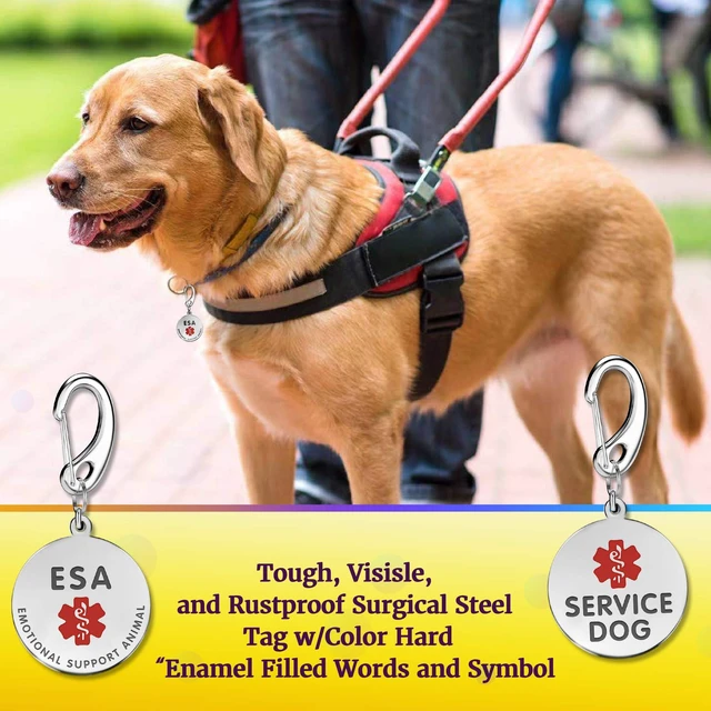 Alt view image 3 of 6 - 1" Double Sided ESA (Emotional Support Animal) Dog Medical Alert Tag w/Quick Clip Dog Collar or Harness Quickly and Securely Entirely Surgical Stainless w/Hard Enamel