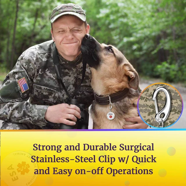 Alt view image 4 of 6 - 1" Double Sided ESA (Emotional Support Animal) Dog Medical Alert Tag w/Quick Clip Dog Collar or Harness Quickly and Securely Entirely Surgical Stainless w/Hard Enamel