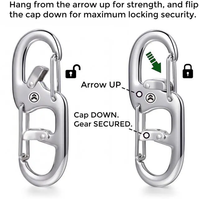 Alt view image 5 of 6 - STEEL HAWK 3-Inch Double-Sided Stainless Steel Carabiner Clip Snap Hook, 154lb Capacity