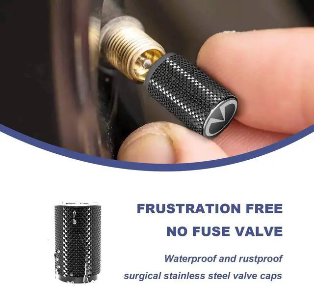 Alt view image 3 of 5 - STEEL HAWK 316L Stainless Steel Tire Valve Stem Caps for Cars, Trucks, Motorcycles, 4-Pack - PVD Black