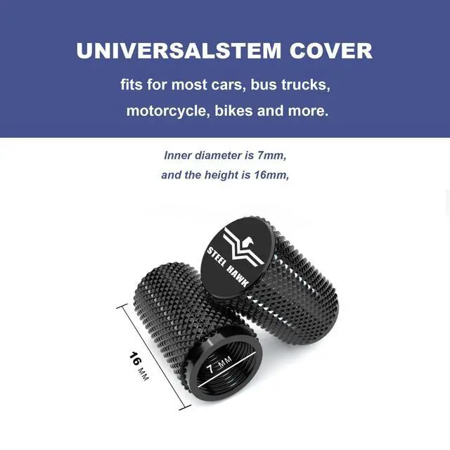 Alt view image 3 of 7 - STEEL HAWK 316L Stainless Steel Tire Valve Stem Caps for Cars, Trucks, Motorcycles, 4-Pack - Silver Extended