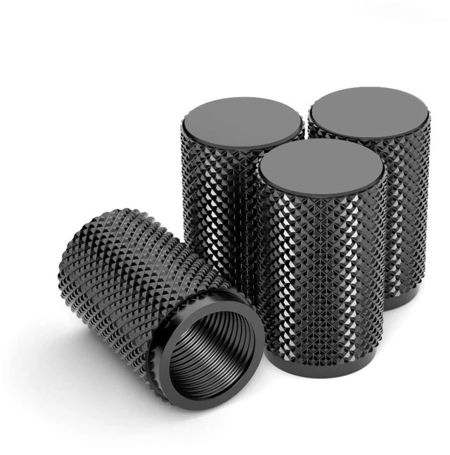 Main image of STEEL HAWK 316L Stainless Steel Tire Valve Stem Caps for Cars, Trucks, Motorcycles, 4-Pack - PVD Black Extended