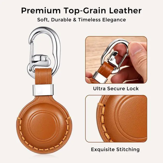Alt view image 3 of 7 - BISONDALE Apple AirTag Tracker Protective Case Keychain, Full Grain Leather Clip - Brown