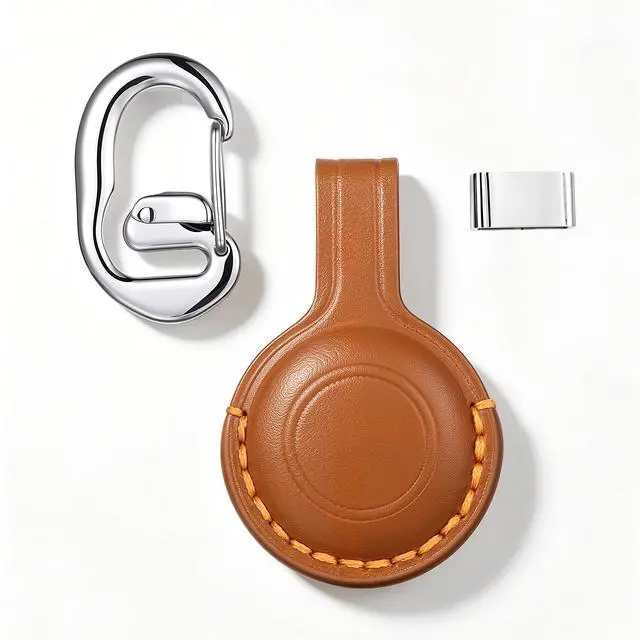 Alt view image 4 of 7 - BISONDALE Apple AirTag Tracker Protective Case Keychain, Full Grain Leather Clip - Brown