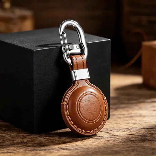 Alt view image 5 of 7 - BISONDALE Apple AirTag Tracker Protective Case Keychain, Full Grain Leather Clip - Brown