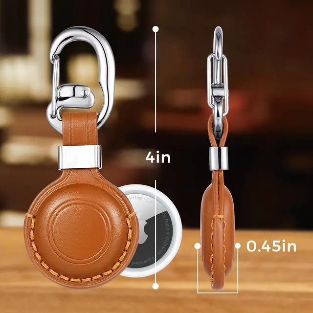 Alt view image 6 of 7 - BISONDALE Apple AirTag Tracker Protective Case Keychain, Full Grain Leather Clip - Brown
